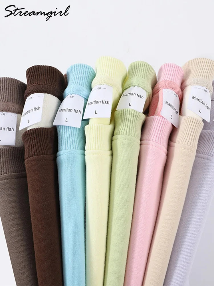 Soft Fleece Sweatshirt Women Sport Winter Clothes Warm Blue Round Neck Loose Pullovers Oversized Women Velvet Sweatshirt Black
