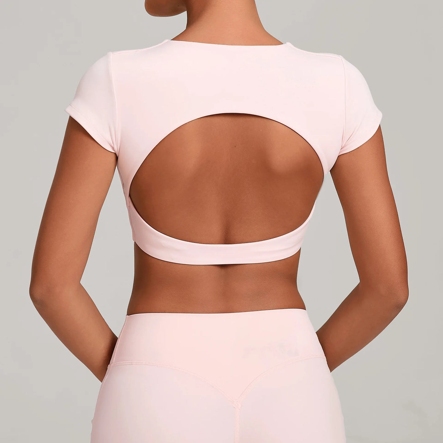 Hollow Backless Short Sleeve Sporty Slim T-shirt Women Crop Top Breathable Quick Dry Gym Workout Top Sport Shirt Fitness Clothes