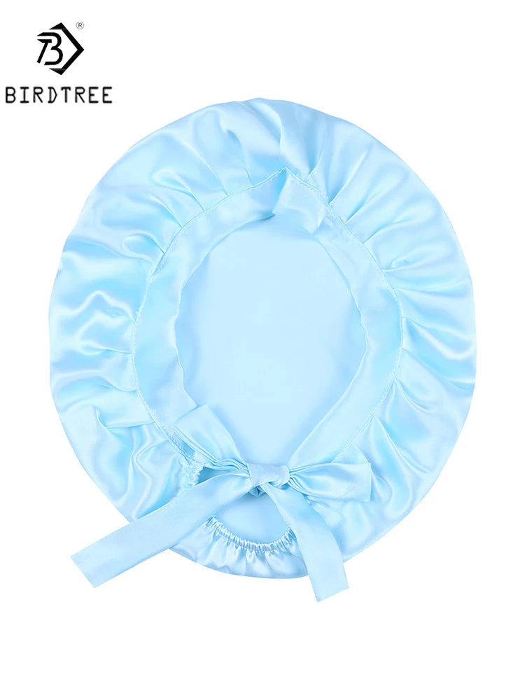 BirdTree 100% Real Silk Sleep Cap for Women, Hair Care Natural 19 Momme Silk Postpartum Hat, Night Bonnet with Tie T32101X