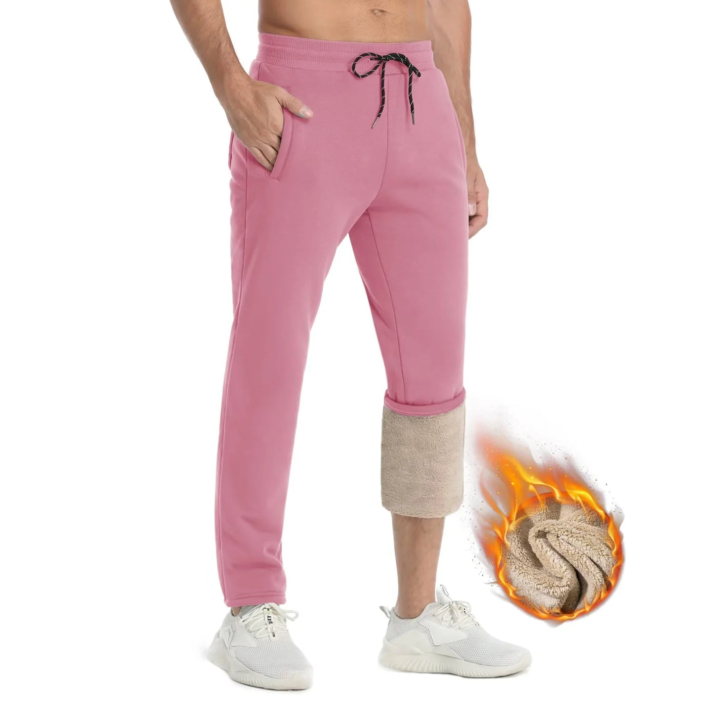 TACVASEN Winter Fleece Pants Mens Thicken Warm Thermal Trousers Drawstring Elastic Waist Jogging Pants Fitness Running Jogger