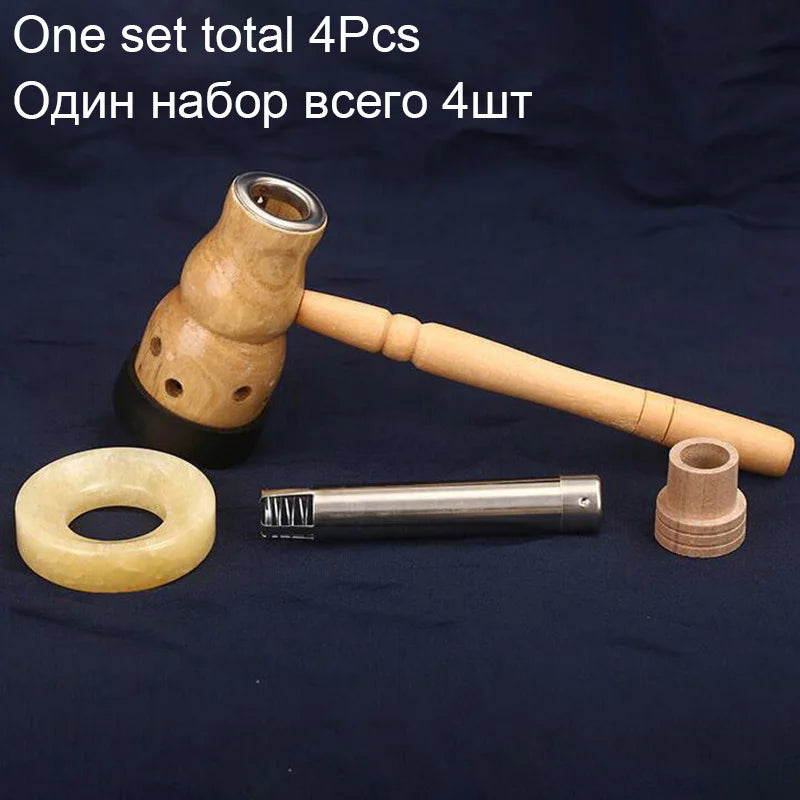 Gourd Moxa Stick Burner Hand-held Moxibustion Apparatus Use with Natural Jade Mat Warm Body Massager Acupoint Meridian Massage