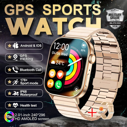 2025 New Outdoor Military GPS Smart Watch 2.01-inch AMOLED Screen BT Call 178+ Sport Mode IP68 Waterproof Smartwatches Man Women