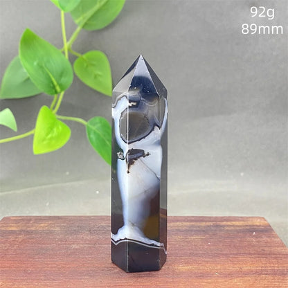 Black Agate Crystal Tower Natural Gem Obelisk Exquisite Home Decoration Ornament Rare Material for Relaxation And Energy