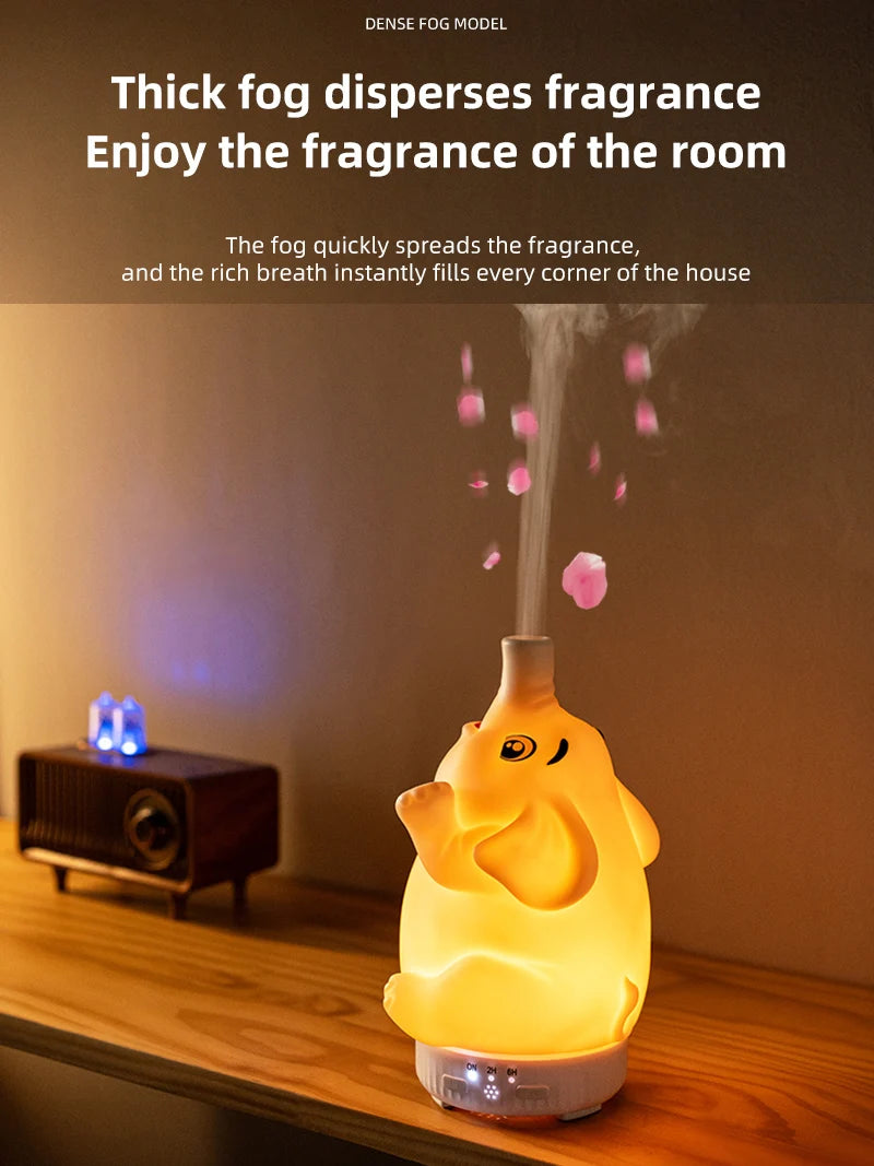 Creative Elephant Aroma Diffuser with Jellyfish Ring Mist Spray Rotating Essential Oil Humidifier Night Light Decompression Gadg