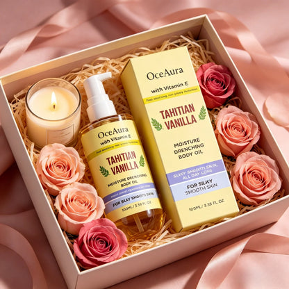 OceAura Moisturizing Body Oil Vanilla Deep Hydration Non-greasy Silky Smooth Skin Texture Improvement Vitamin E Body Massage Oil