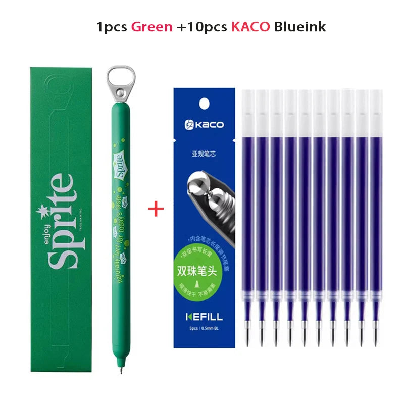 New KACO x Sprite Limited Edition Gel Pen,Dual Ball Pen Quick Drying Stylo 0.5mm Click Smooth Writing For School&Journaling