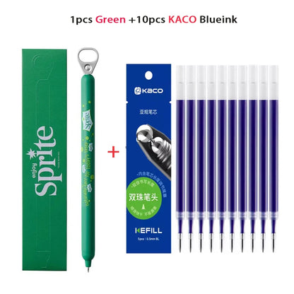 New KACO x Sprite Limited Edition Gel Pen,Dual Ball Pen Quick Drying Stylo 0.5mm Click Smooth Writing For School&Journaling