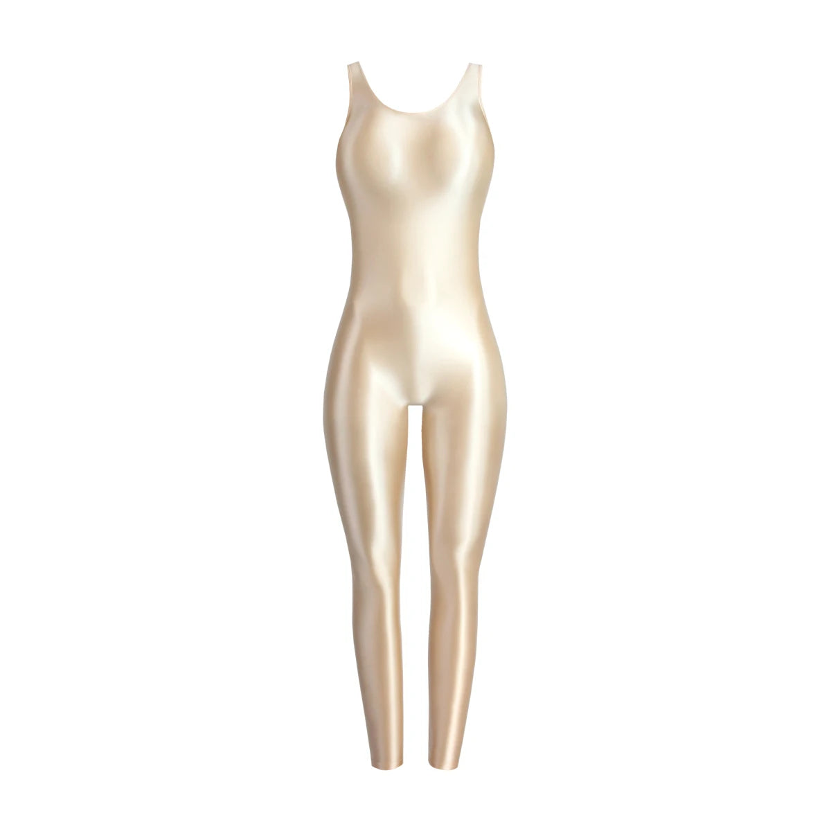 MJINM Glossy Spandex Smooth Stretch Sleeveless Bodybuilding Yoga Tight Vest Footless Leggings Jumpsuit Bodysuit Catsuit Playsuit