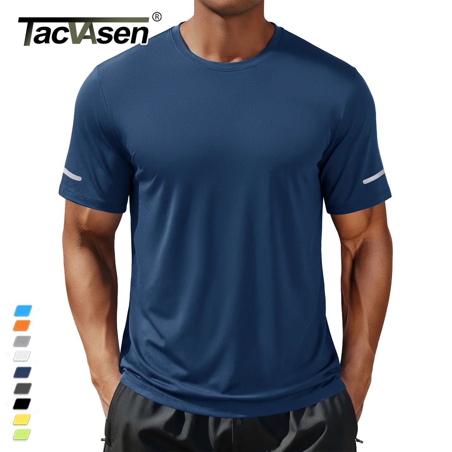 TACVASEN Wokrout Shirts Dry Fit Mens UPF 50+ Sun Protection T-Shirt Reflective Moisture Wicking Gym Shirts Casual Running Tops
