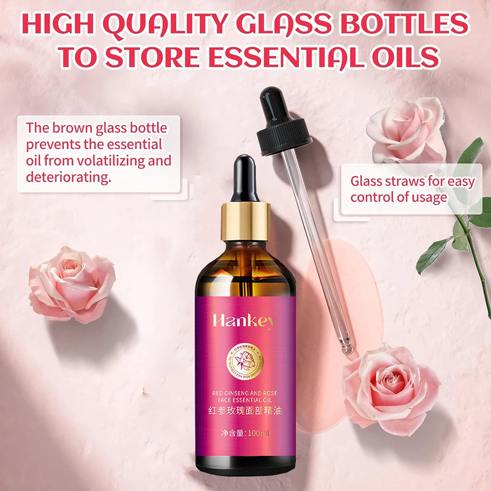 100ml Rose Oil For Face With Red Ginseng Extract Facial Serum Anti Aging Brighten Hydrat Firm & Reveal Radiant Skin