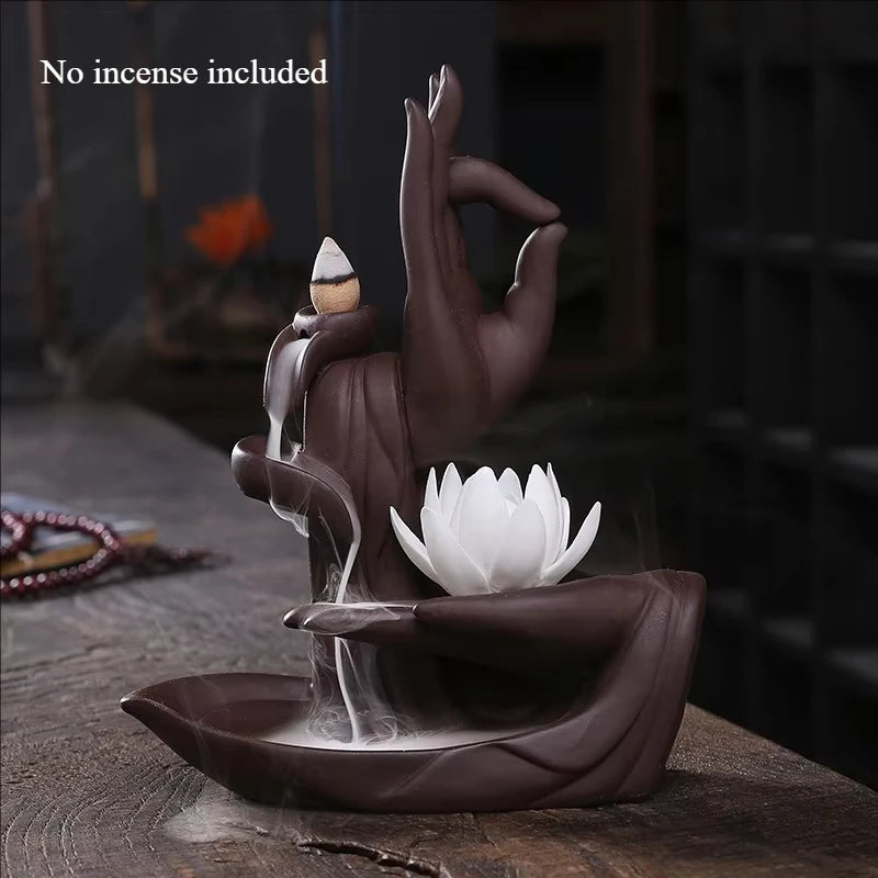 Creative Ceramic Purple Sand Incense Burner Zen Buddhist Hand Backflow Censer Lotus Dragon Shape Incense Stove Home Decorations