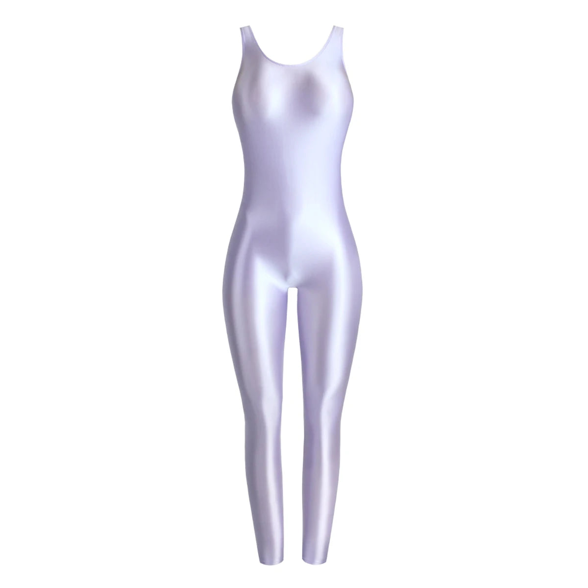 MJINM Glossy Spandex Smooth Stretch Sleeveless Bodybuilding Yoga Tight Vest Footless Leggings Jumpsuit Bodysuit Catsuit Playsuit