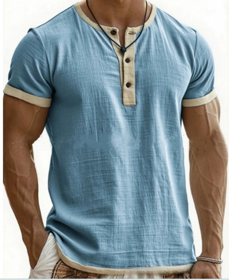 Summer 2025 Men's Fashion Cotton Sleeveless Fitness Casual Vest Color Block Trendy Button Decorated Loose Fit Sweat Wicking