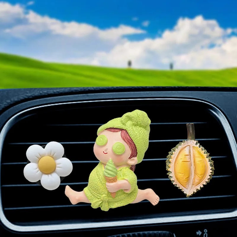 1pc Car Ice Cream Girl Vent Aromatherapy Clip Harmless Resin Cute Cartoon Comic Playful Bathrobe Interior Decoration Accessories