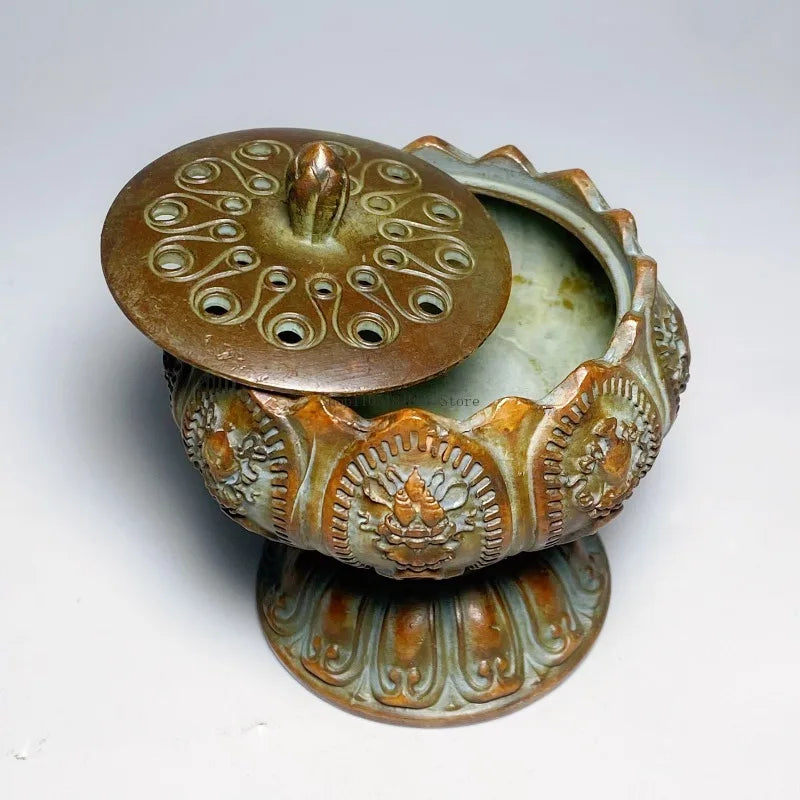 Antique Bronze Eight Auspicious Incense Burner Household Tea Ceremony Table Ornament Coil Incense Base Burn Aromatherapy Stove
