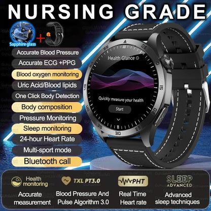 2025 New Nursing Grade Smart Watch ECG+PPG Blood Lipid Blood pressure Uric Acid HD Bluetooth Call Clock Health Smart Watch Men