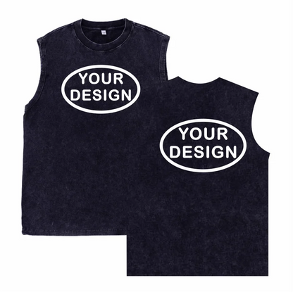 Retro Pickled Cotton Tank Top Logo Custom Print Men's and Women's Fitness Gym Exercise Street Sports Leisure Sleeveless T-shirt