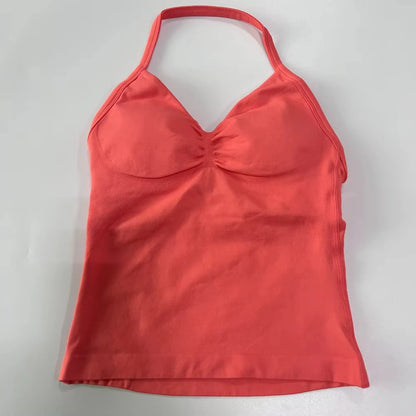 2Pcs Gym Set Women Backless Tank Tops High Waist Scrunch Seamless Shorts Gym Suit Fitness Clothes Activewear Workout Set