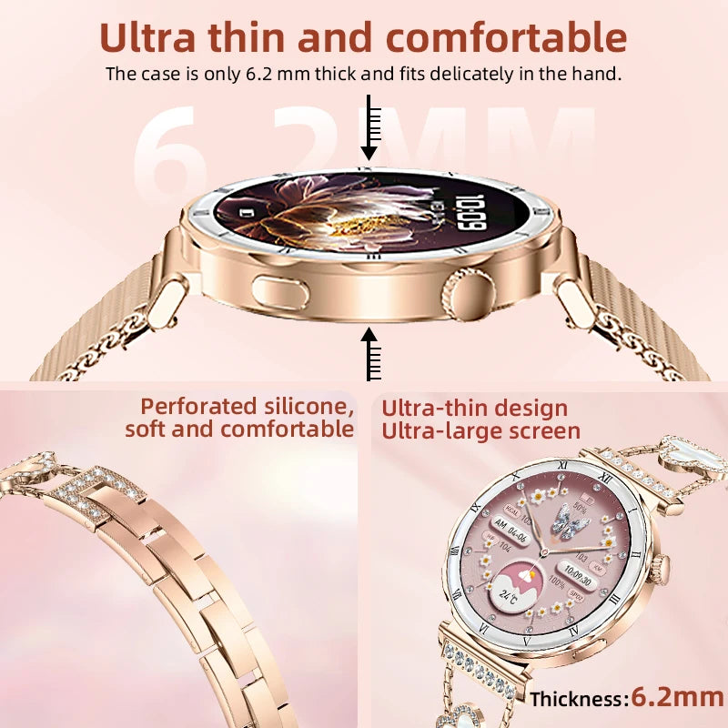 LIGE Ultra Thin Smart Watch Women Always On Display Clock Diamond Bracelet Sports BT Call AMOLED Fashion Smartwatch Ladies Gift