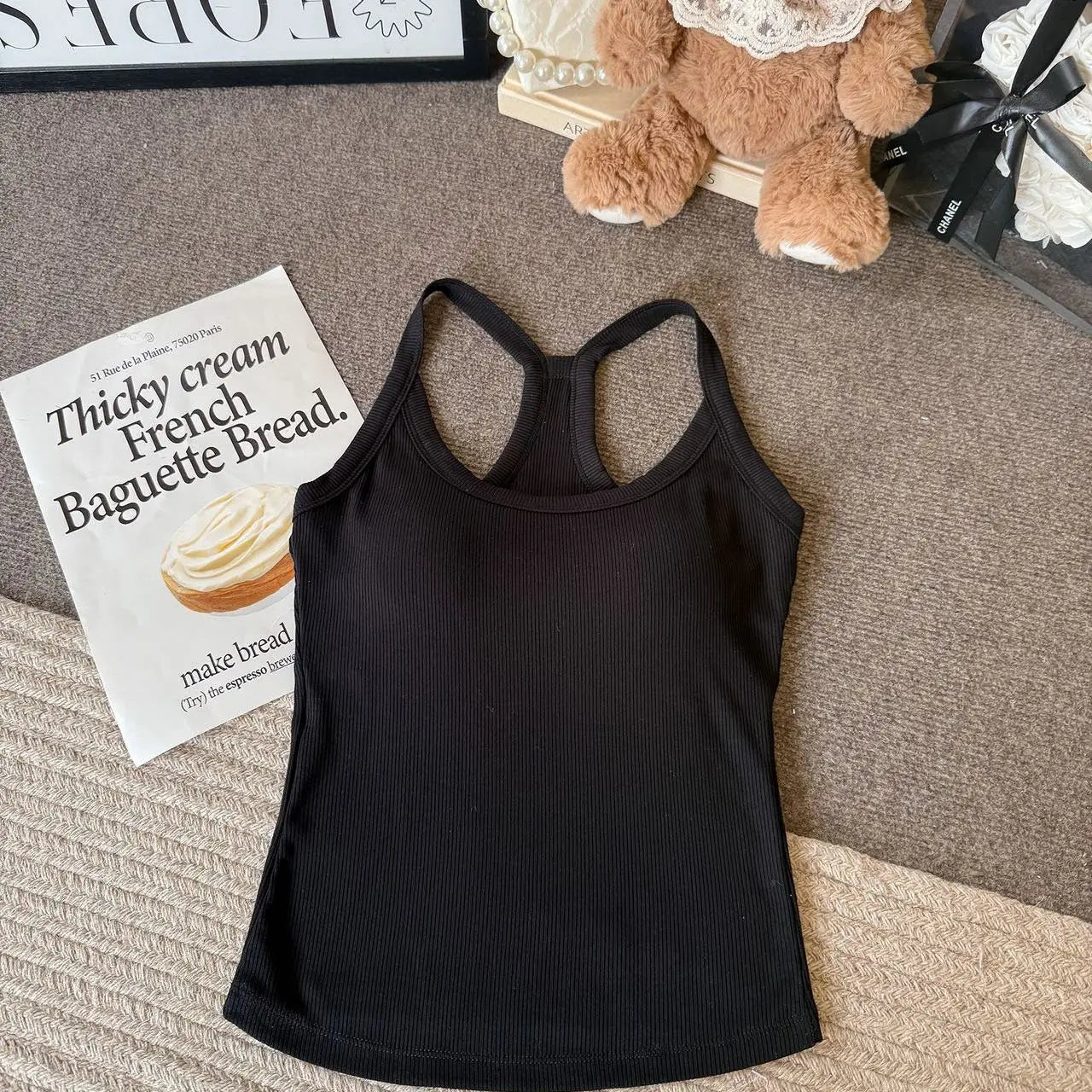 Dopamine  Sporty Fitness Women's Tank Top with Chest Pad Outdoor Style round Neck Backless Vest Casual Daily Wear
