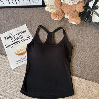 Dopamine  Sporty Fitness Women's Tank Top with Chest Pad Outdoor Style round Neck Backless Vest Casual Daily Wear