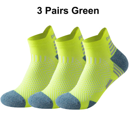 3 Pairs Marathon Socks Men Women Professional Sport Ankle Running Socks Thickened Cushioned Tube Low Cut Fitness Short Sock Mesh