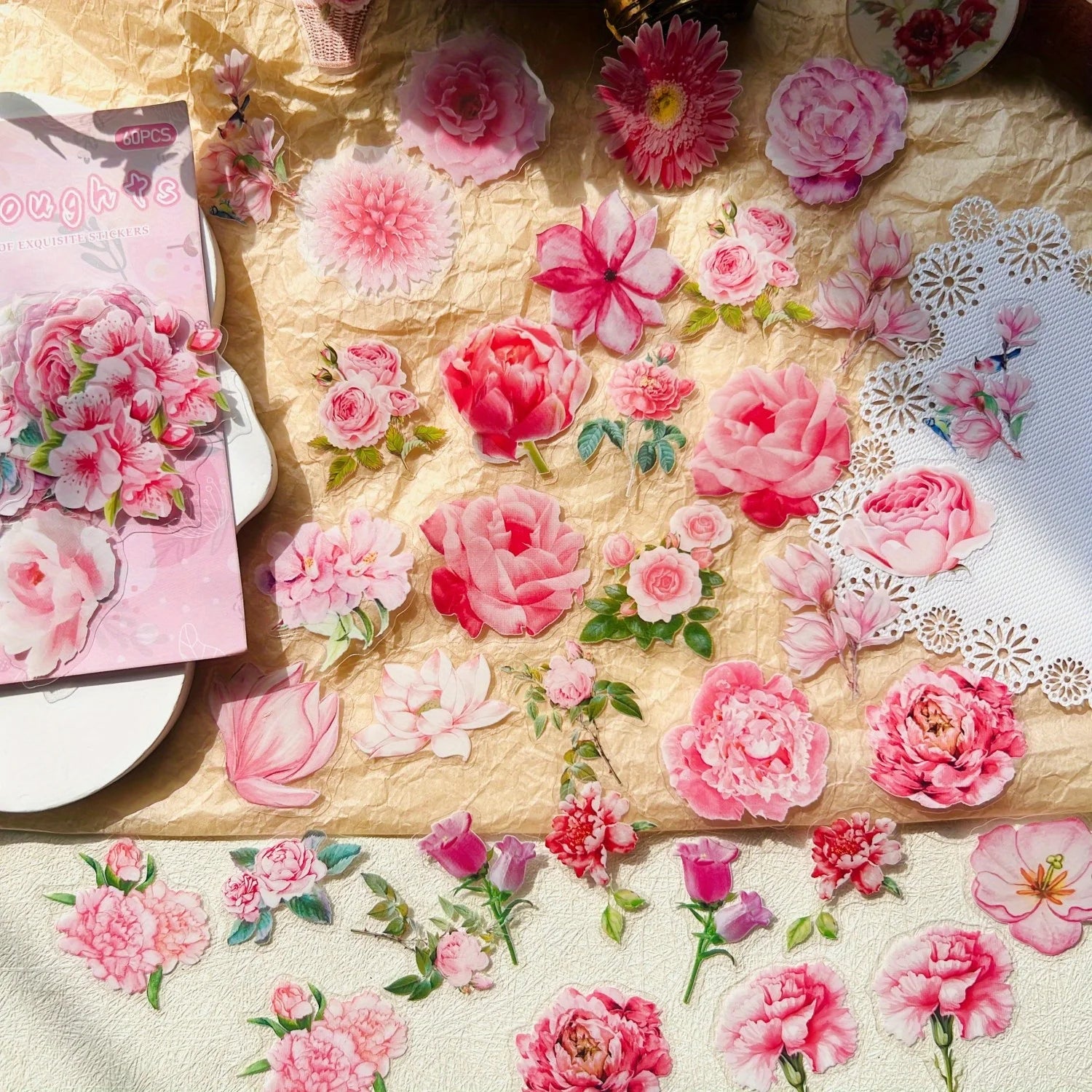 Floral Waterproof Stickers for Scrapbooking Transparent Flower Decals for Journaling, Planner, Cardmaking, Laptops, Decoration
