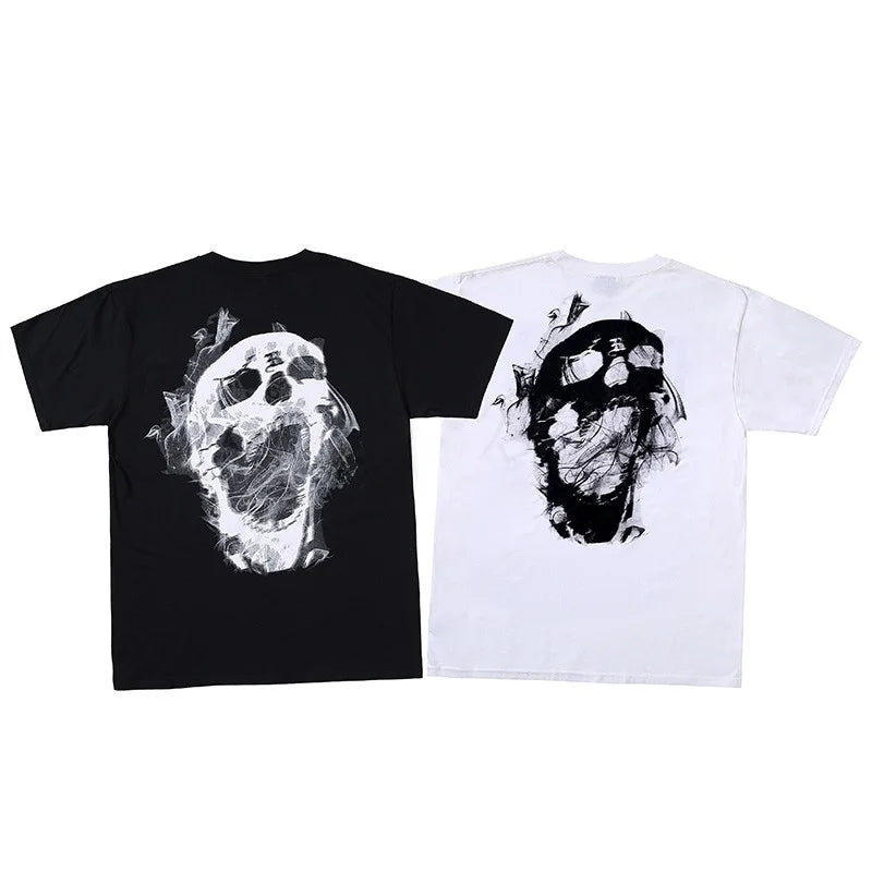 Dark Reflective Skull Bones Tee Short Sleeve Men's T-shirt Street Style Revenge Theme Youth Fashion Casual round Neck