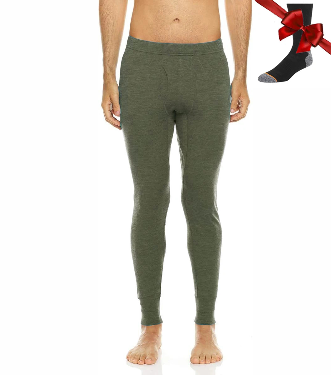 100% Merino Wool Men Base Layer Bottom Pants Merino Wool Thermal Underwear Pants Leggings Long Johns Warm Baselayer Bottom+Socks