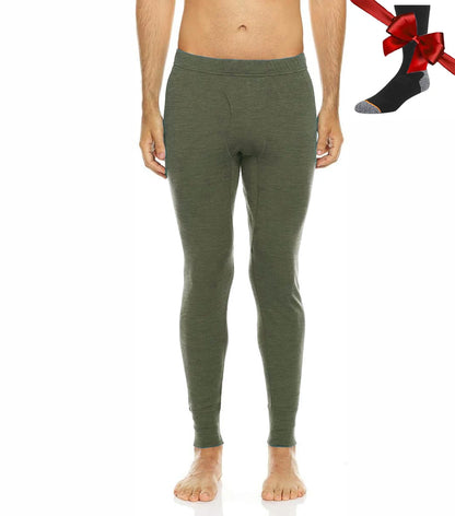 100% Merino Wool Men Base Layer Bottom Pants Merino Wool Thermal Underwear Pants Leggings Long Johns Warm Baselayer Bottom+Socks