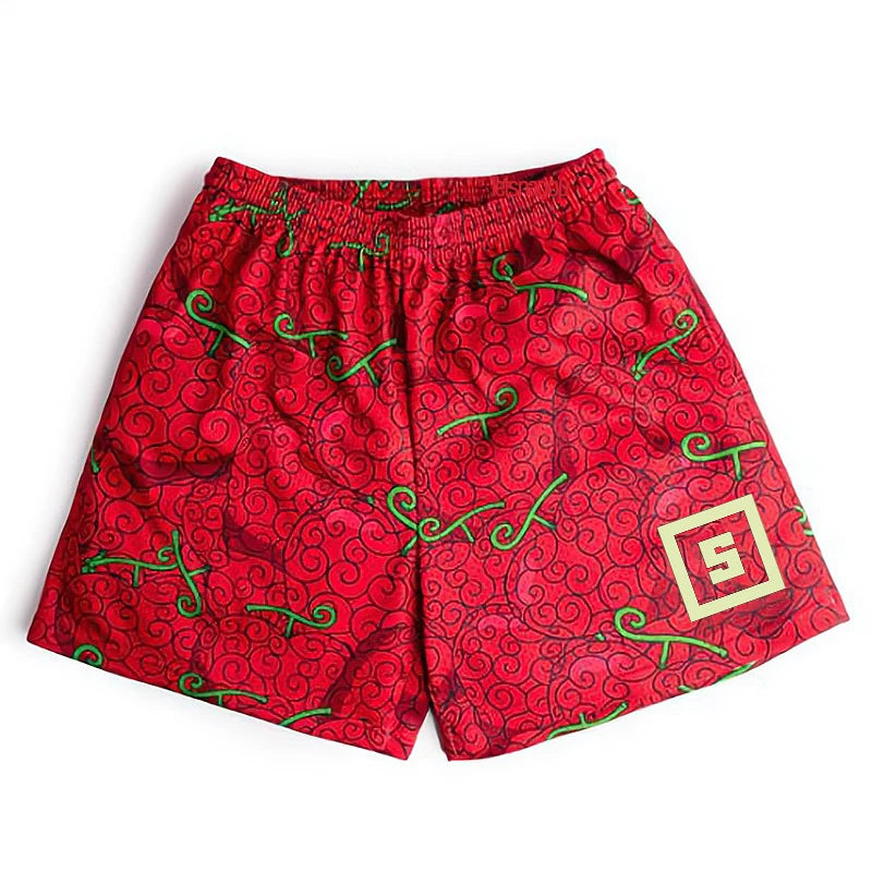 Anime Shorts Men Devil Fruit Manga Sports Shorts to Gym Fitness 3D Print Bermuda Masculina Quick Dry Mesh Oversized Board Shorts