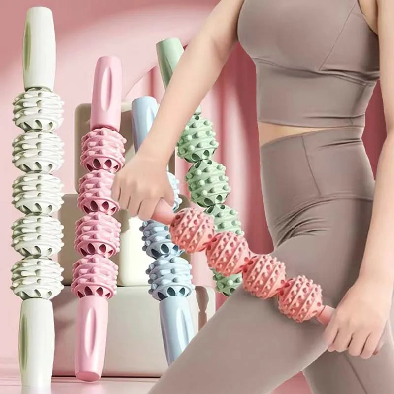 4 Ball Roller Muscles Massage Stick Relaxation Yoga Fitness Wolf Tooth Fascia for Calves Thighs Arm Full Body Massage Yoga Stick