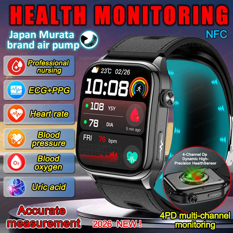 Smart Watches Men Air Pump Blood Pressure Accurate Measure Micro Physical Examination Sport Fitness Airbag SmartWatch ECG AMOLED
