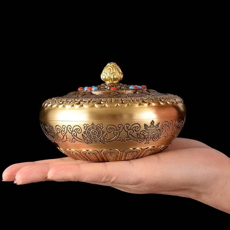 Buddhism Hall Carving Bronze Incense Burner,Eight Auspicious Incense Burner Tibetan Home Sandalwood Stove Altars Buddhist Item