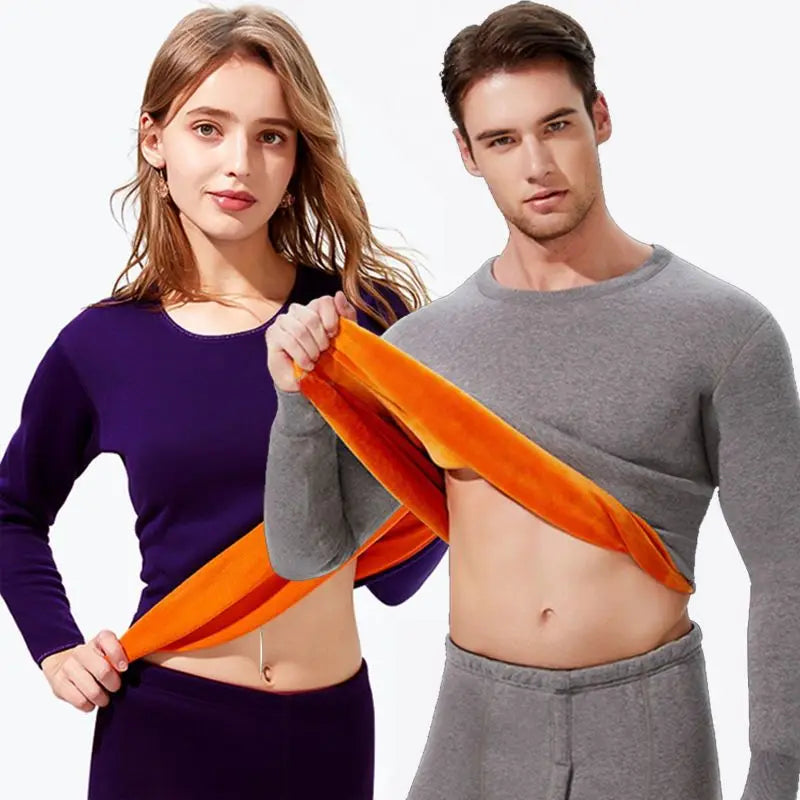 Men Woman Fleece Thicken Thermal Underwear Suit Winter O Neck Super Soft Long Sleeve Tops Leggings Long Johns Homewear Set