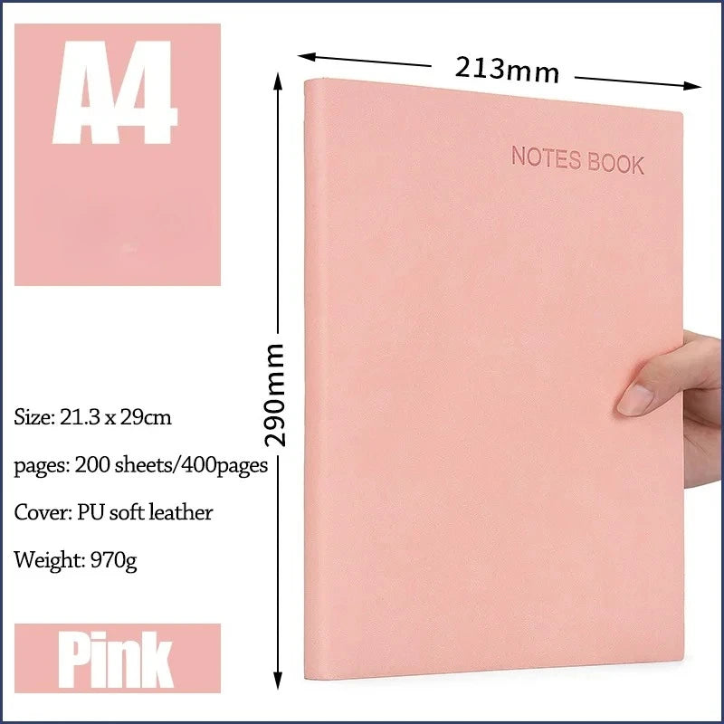 A4 A6 Large Size Notebook, 200/400 Pages Thick Leather Journal, Blank Minimalist Notepad for Office,College,Sketching&Journaling