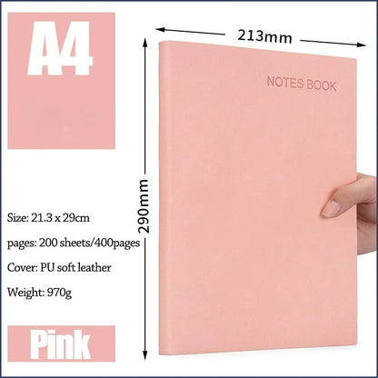 A4 A6 Large Size Notebook, 200/400 Pages Thick Leather Journal, Blank Minimalist Notepad for Office,College,Sketching&Journaling