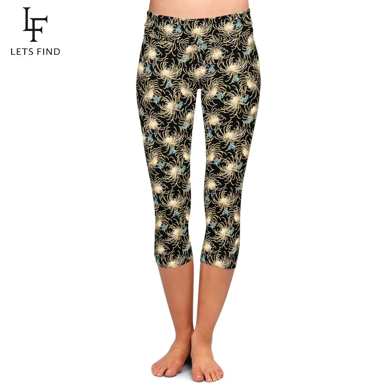 LETSFIND Summer New Arrival Women Capri Leggings Fashion High Waist 3D Flowers Digital Print Fitness Sexy Stretch Girls Leggings