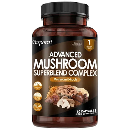 Mushroom Super Blend Complex - Brain Nervous System Health and Memory Supplements Immunity Sleep Energy Mood Support