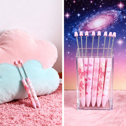 40Pcs Bowknot Pink Color Scheme | DIY Bead Ballpoint Pen for Crafting, Journaling & Party Favors