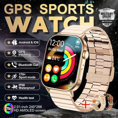 2025 New Outdoor Military GPS Smart Watch 2.01-inch AMOLED Screen BT Call 178+ Sport Mode IP68 Waterproof Smartwatches Man Women