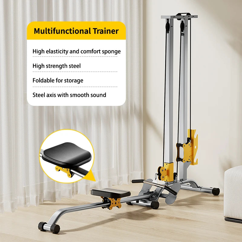 Multi-purpose LAT Pull Down Machine with High & Low Pulleys Rowing Machine100KG with LAT and Low Row Bars for Muscle Training