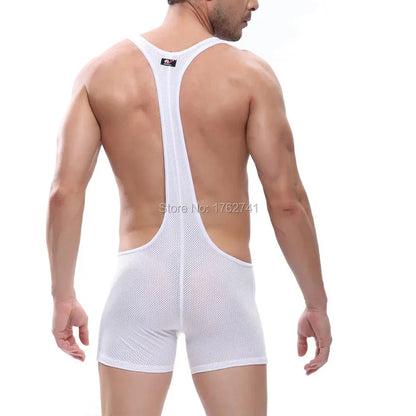Mens Wrestling Singlet Leotards Stretchy Breathable Eyelets Underwear Jumpsuit Bodysuit