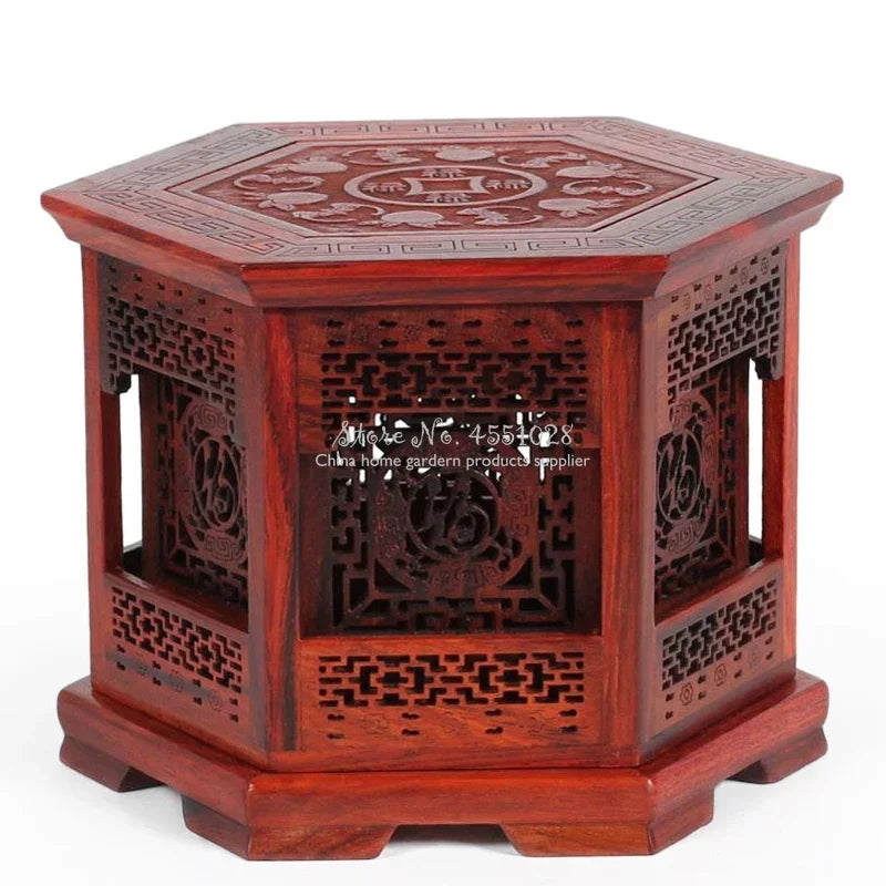 Red Rosewood Incense Burner Double-Layer Sandalwood Box Wood Carving Crafts Solid Four-Corner Ornament Home Decor