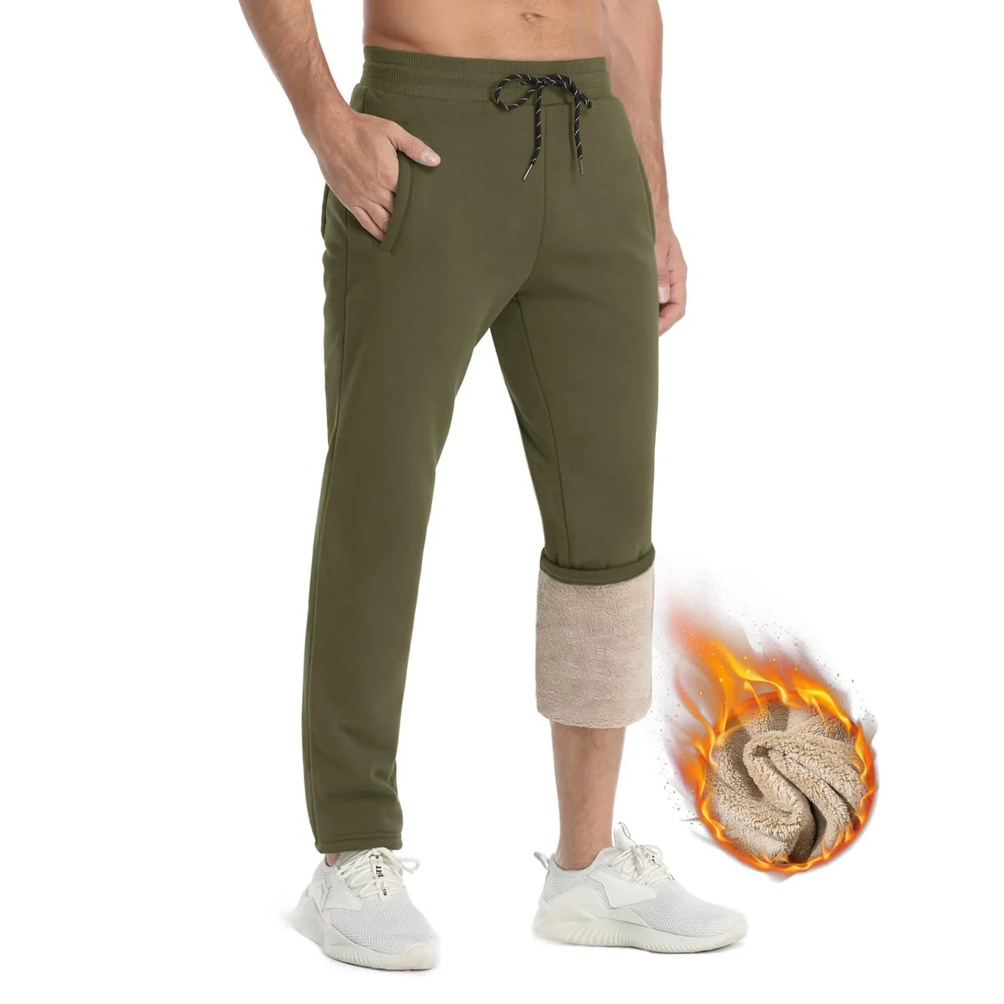TACVASEN Winter Fleece Pants Mens Thicken Warm Thermal Trousers Drawstring Elastic Waist Jogging Pants Fitness Running Jogger