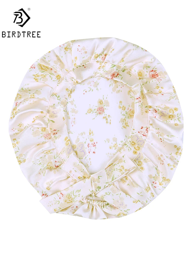 BirdTree 100% Real Silk Sleep Cap for Women, Hair Care Natural 19 Momme Silk Postpartum Hat, Night Bonnet with Tie T32101X