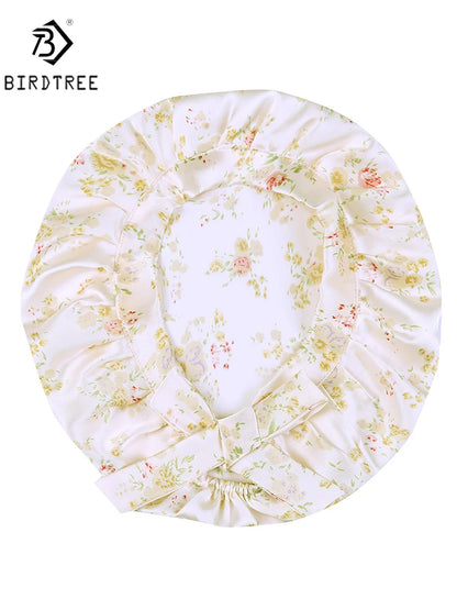 BirdTree 100% Real Silk Sleep Cap for Women, Hair Care Natural 19 Momme Silk Postpartum Hat, Night Bonnet with Tie T32101X