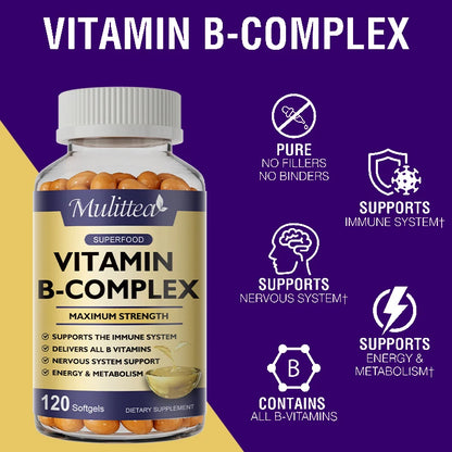 Mulittea 3X Complex Vitamin B  Supplements (B12 B2 B6)for Relieve Stress Improve Immunity System Energy Support