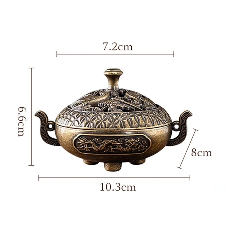 Antique Incense Burner Buddhist Hollow Incenses Holder With Cover Chinese Ancient Mini Censer Ornaments Home Office Decoration