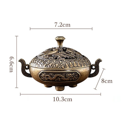 Antique Incense Burner Buddhist Hollow Incenses Holder With Cover Chinese Ancient Mini Censer Ornaments Home Office Decoration